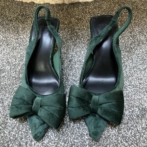 ASOS DESIGN Size 5‎ Suzy Bow Slingback Kitten Heel Shoes Green Velvet